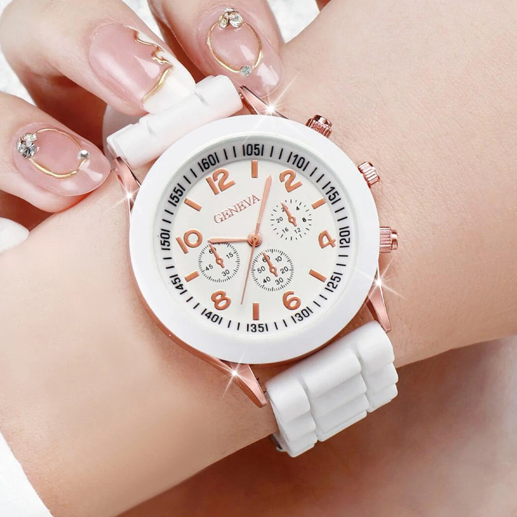 3PCS/Set Women Watches Fashion Arabic Dial Silicone Band Ladies Quartz Watch Reloj Mujer Girls Clock Gift（Without Box） Qme