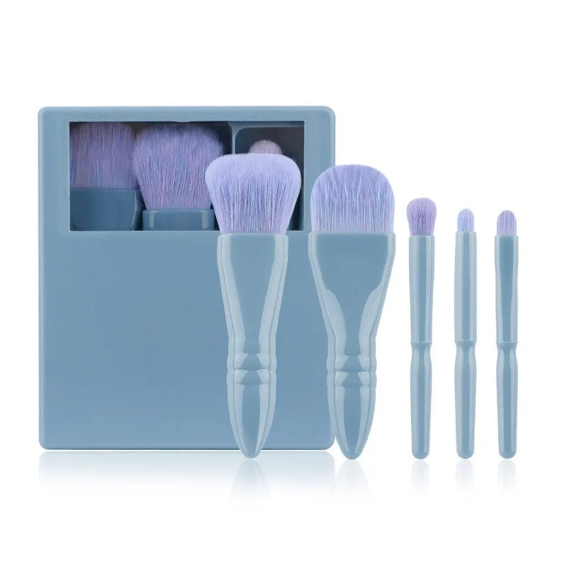 Travel Makeup Brushes Hard Case Mirror Portable Mini Go Women Girls Qme Blue