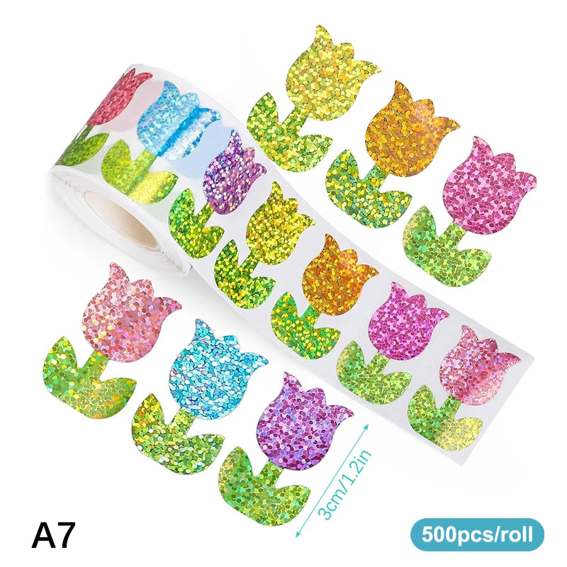 500pcs/roll Easter Bunny Carrot Stickers Holographic Waterproof Stickers For Easter Egg Hunt, Party Decorations, Scrapbooking Qme A7