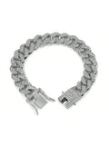 Hip-hop Pet Cuban Chain Dog Faux Diamond Necklace Alloy Collar Qme 20cm
