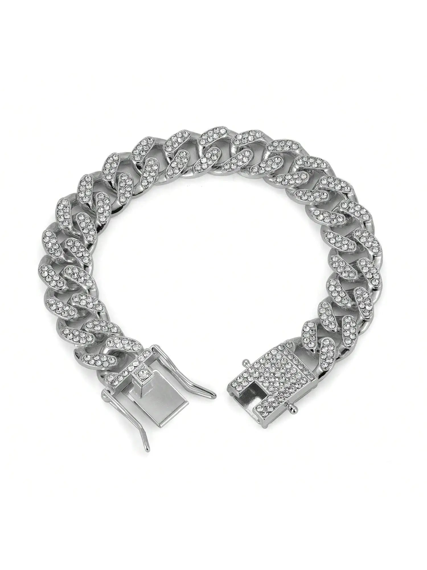 Hip-hop Pet Cuban Chain Dog Faux Diamond Necklace Alloy Collar Qme 20cm