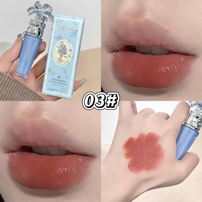 Transparent Crystal Flower Liquid Lipstick Cream Water Matte Grey Pink Lip Glaze Mud Waterproof Nude Almond Brown Tint Makeup Qme 03