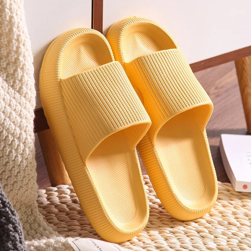 Women Thick Platform Cloud Slippers Eva Cfortable Non-Slip Home Slides Women Summer Lightweight Soft Sole Sandals Flip Flops Qme A-Yellow 3.5cm 44-45 (fit 43-44)