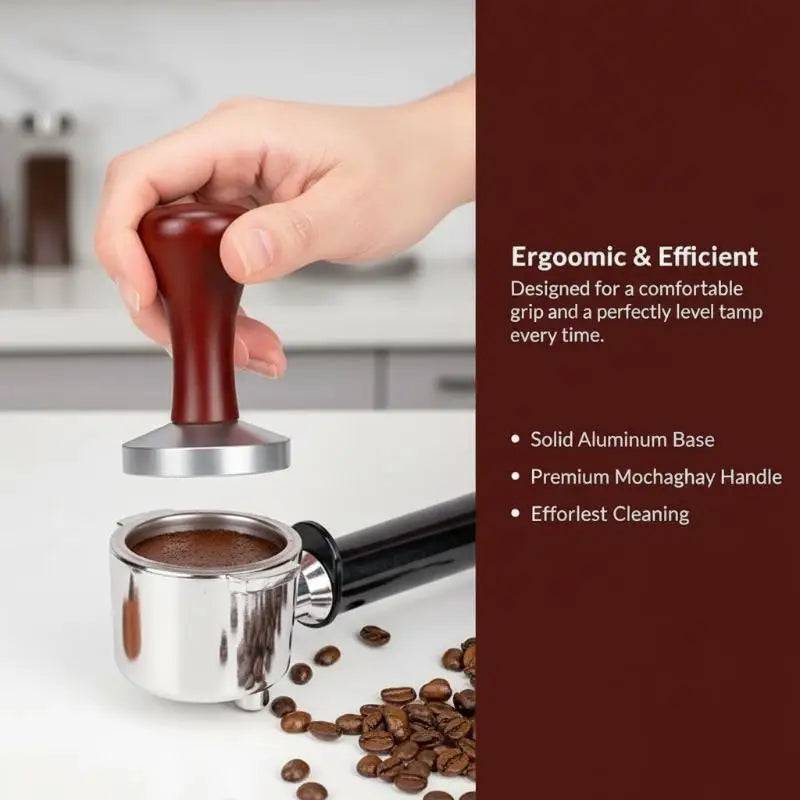 51mm 53mm Solid Wood Handle Coffee Tamper Flat Base Professional Espresso Press Barista Making Tool Qme