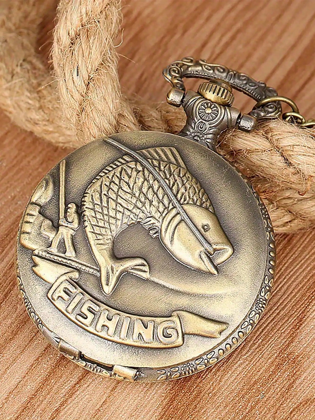 1pc Vintage Outdoor Fishing Pocket Watch Quartz Necklace With Small Fish Sports Watch Qme