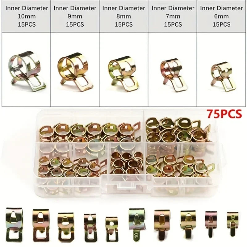 75pcs Color-Plated Zinc Hose Clamps - Secure Fitting for Acrylic, Filter Barrels, Hoses & Water Outlet Pipes Qme