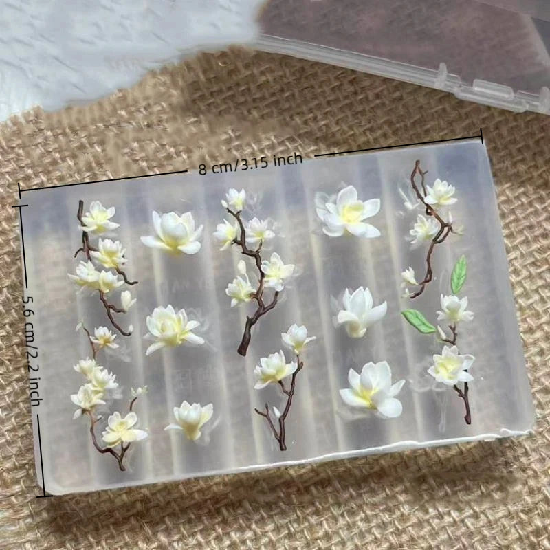 3D Magnolia Flowers Nail Art Mold DIY Silicone Tools Floral Petal Qme