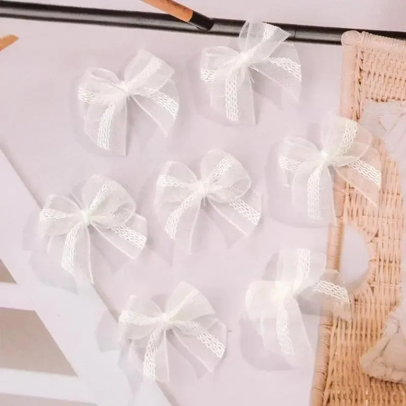 30pcs Mesh Ribbon Bows Mutilcolor Lace Mini Bowknot Satin Ribbon Bow Flower For DIY Craft Decoration Accessories Qme