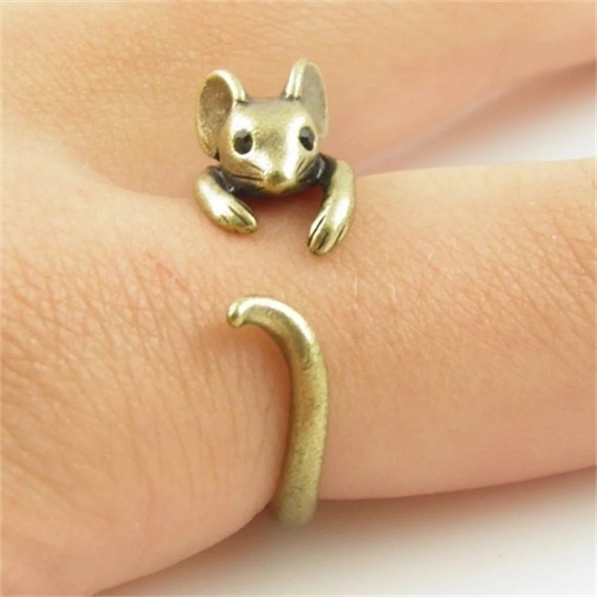 Cute Vintage Mouse Animal Finger Ring for Women Antique Silver Color Gothic Girls Knuckle Rings Fancy Gift 2023 Hot Jewelry Qme 3 resizable