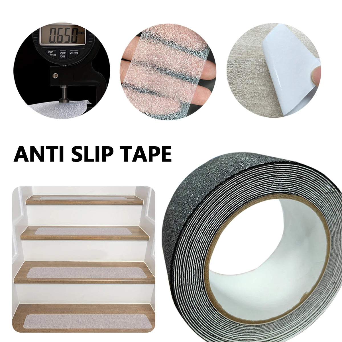 Anti-Slip Safety Tape, PEVA Material with Gravel Pattern, Waterproof Rubber Adhesive for Indoor/Outdoor Use on Plastic Surfaces Qme