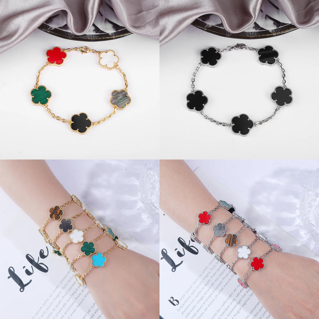 Classic 10 Colors 15mm Five-Leaf Flower Bracelet Simple Lucky Gold Silver Women'S Bracelet For Daily Wear Jewelry Free Shipping Qme