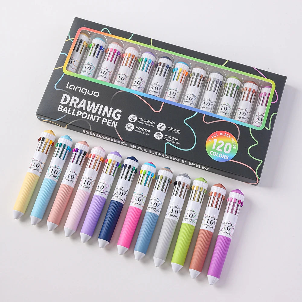 3/6/12 Pack of 10-color Colorful Ballpoint Pens - Smooth Rollerball Pen, Bullet Tip Ideal for Students and Prize Gifts, Suitable Qme 120 colors