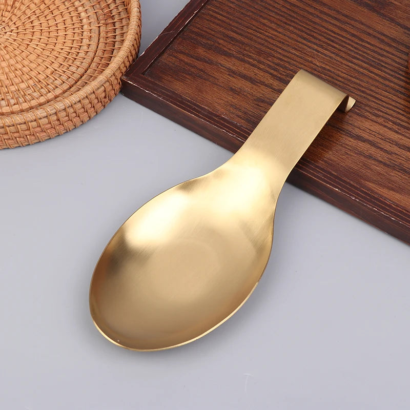 Fish Shape Spoon Rest Thickened Stainless Steel Tableware Spoon Shelf Buffet Clip Tray Hotel Restaurant Kitchen Utensil Holder Qme Gold