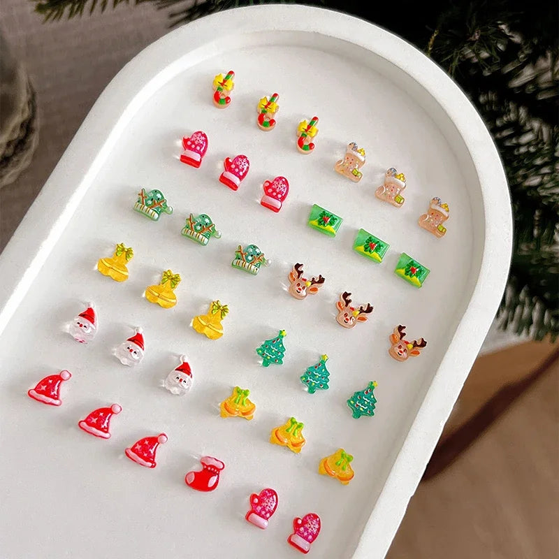 Resin Mini Santa Cl1aus Snowman Christmas Tree Deer Bell Crutch Flat Qme