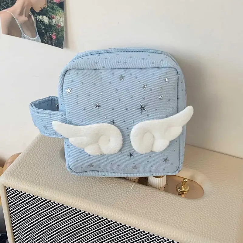 Print Wings Star Dots Pencil Case Y2k Desktop Storage Korean Pen Bag Qme A4