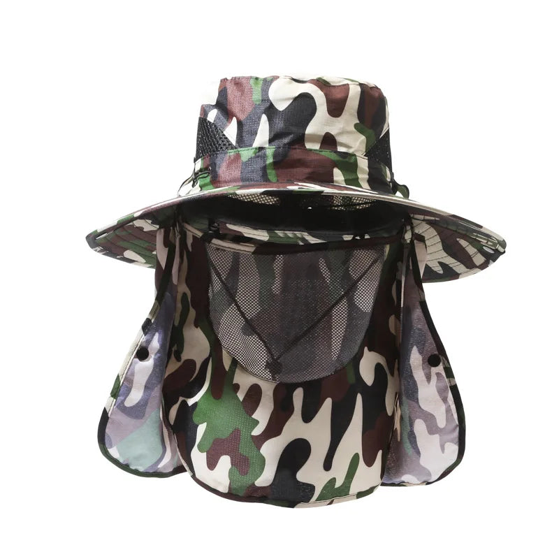 Fishing Hat Sun Shading Large Eaves Mountain Climbing Mask Breathable Qme Army green