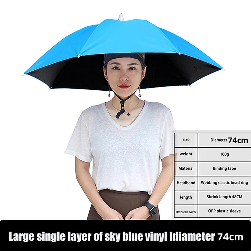 Anti-rain Headwear Brolly Cap Head Umbrella Elastic Band Waterproof Qme 77CM Sunscreen C