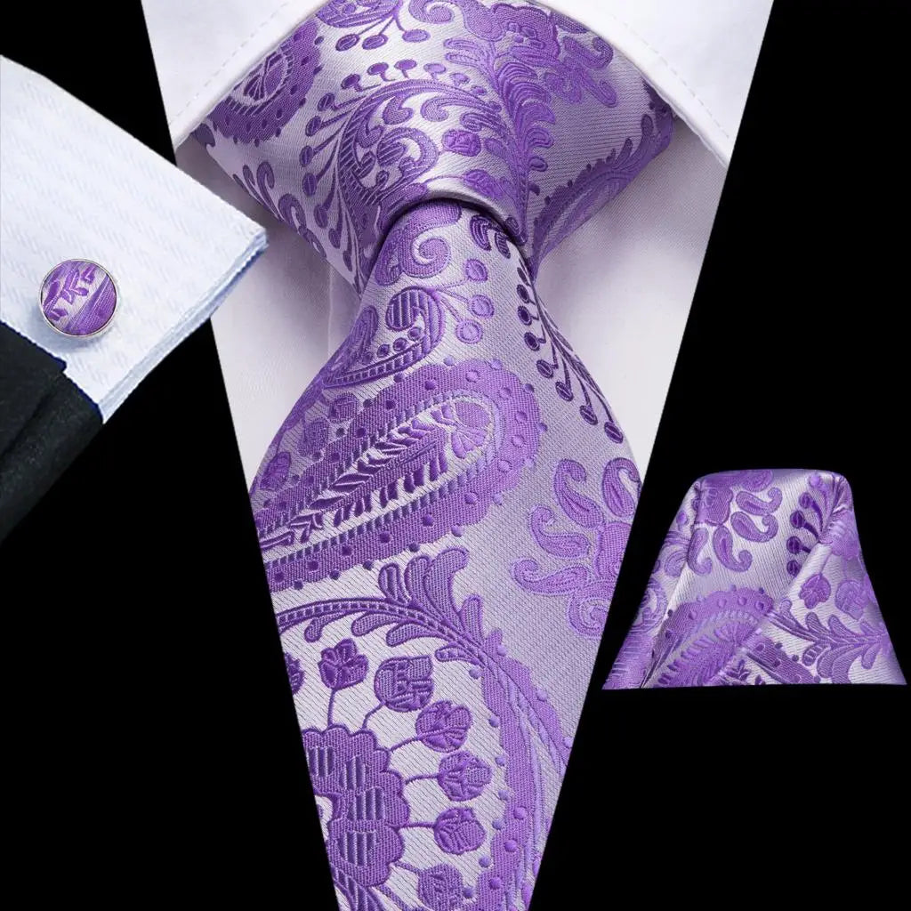 Hi-tie Men Fashion Paisley Sage Green Necktie Handkerchief Cufflinks