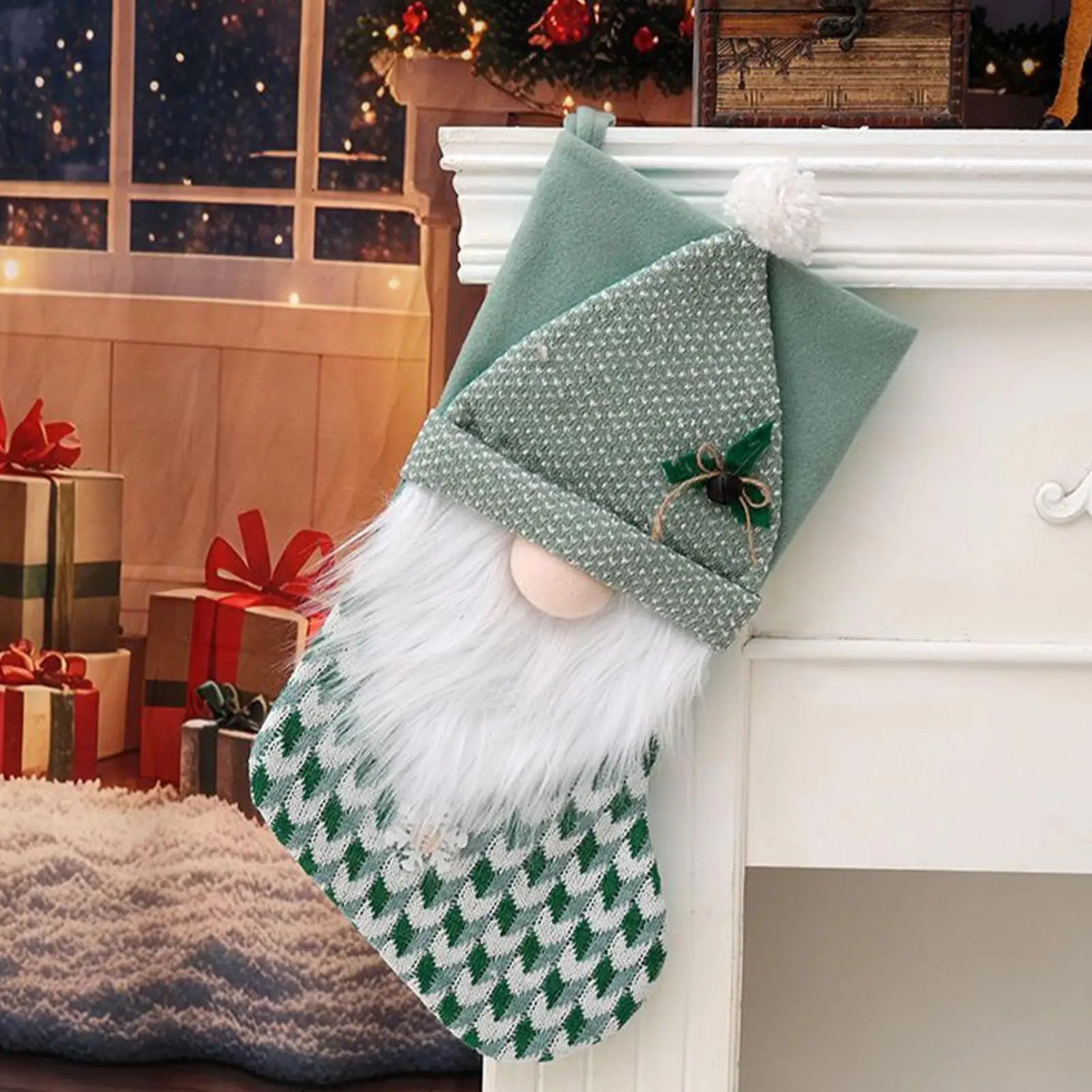 Large Christmas Stockings Hangable Green Decoration Fireplace Party Qme
