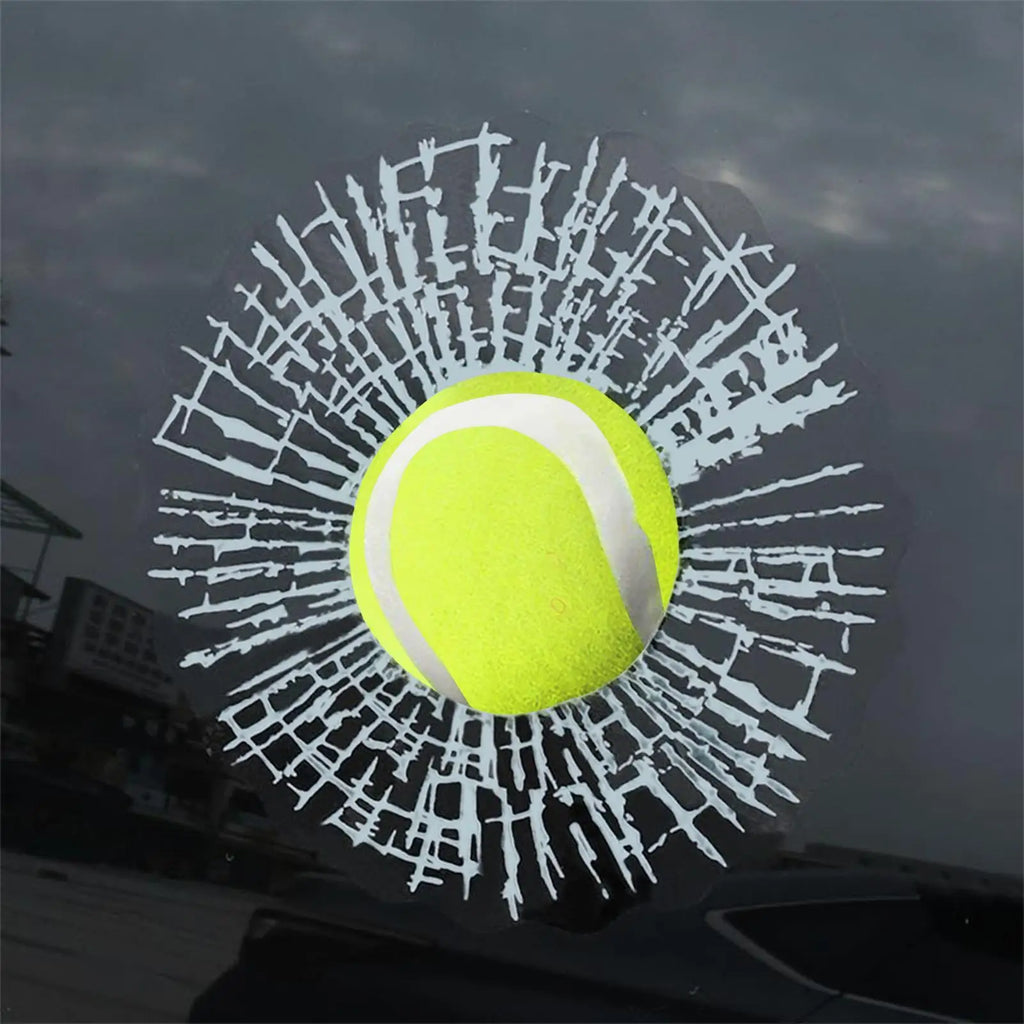 3D Prank Tricky Broken Glass Sticker 3D Tennis Ball Hit Window Sticker Funny Adhesive Decal Waterproof Auto Windshield Qme