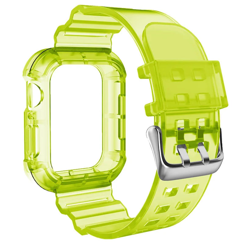 T 1 PCS Suitable for Apple Watch Transparent Jelly Colored Silicone Strap Integrated Waterproof Watch Protective Case for iWatch Qme Yellow 49mm