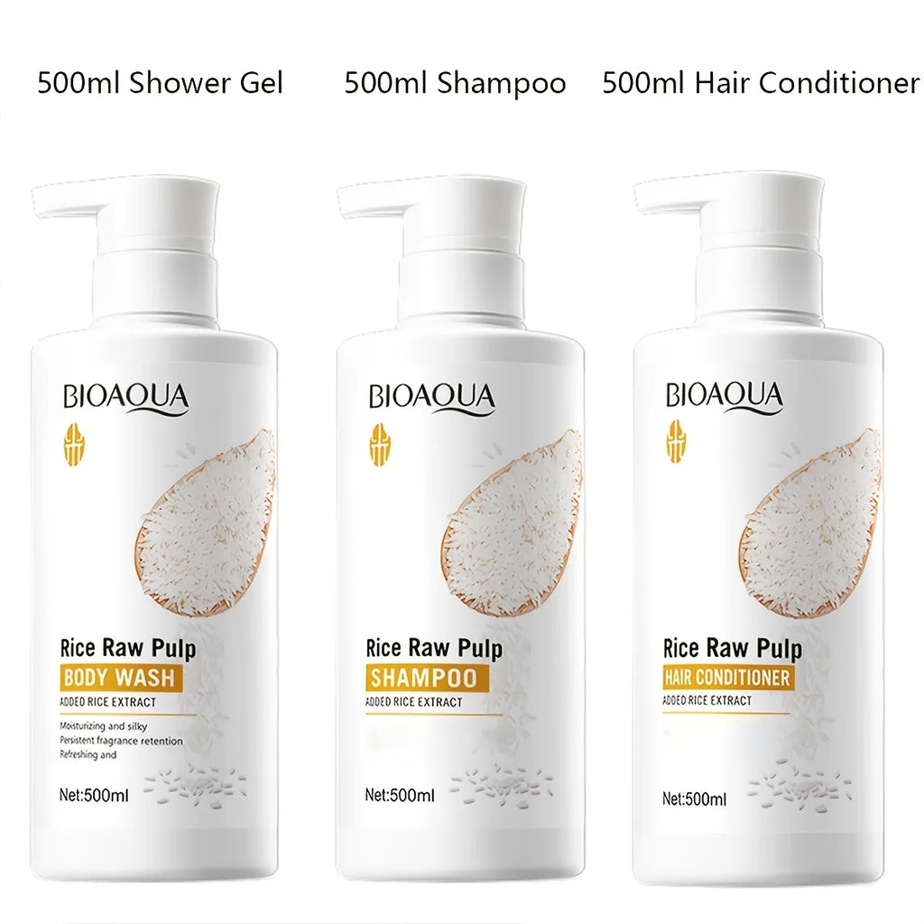 3-Piece Rice Shampoo Conditioner Body Wash Hair Cleansing Qme rice 3-Piece Set