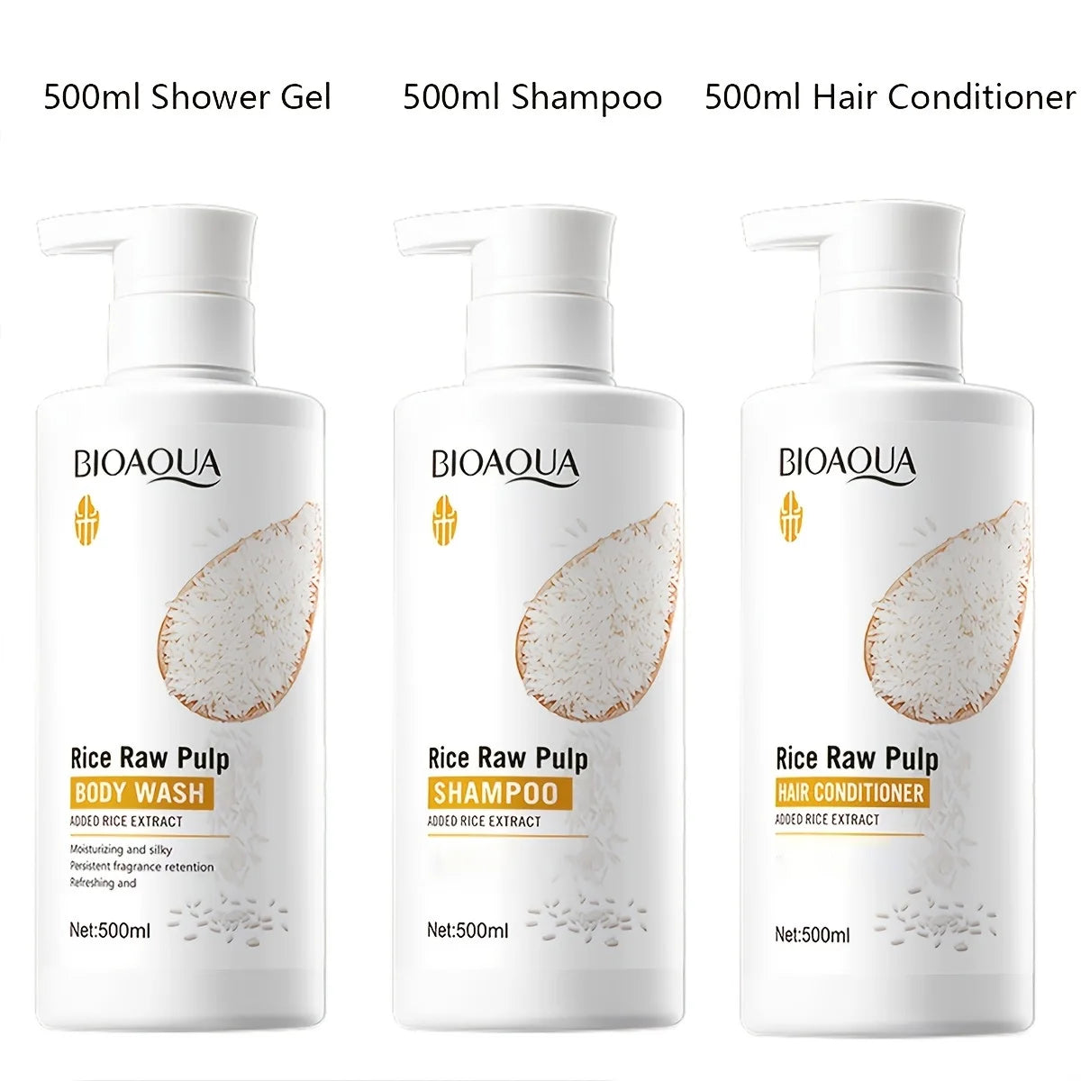 3-Piece Rice Shampoo Conditioner Body Wash Hair Cleansing Qme rice 3-Piece Set