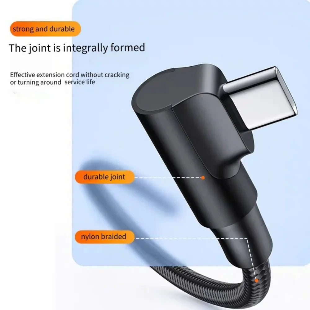 PD 60W 90 Degree Elbow Type C To Type C Fast Charging Cable USB C QC3.0 Data Line for iPhone Samsung Xiaomi Redmi POCO OnePlus Qme