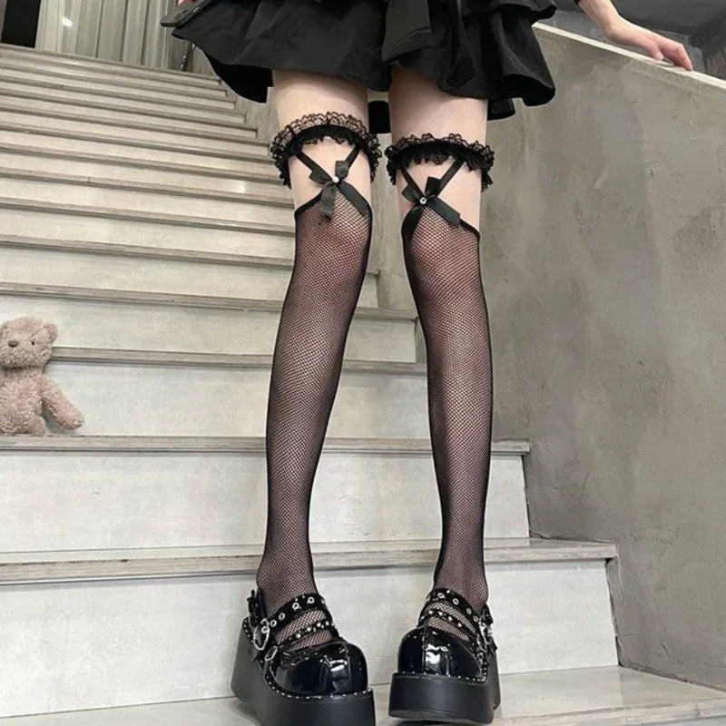 Sexy Sweet Over Knee Long Socks Women Girls Lolita Bowknot Thigh Qme
