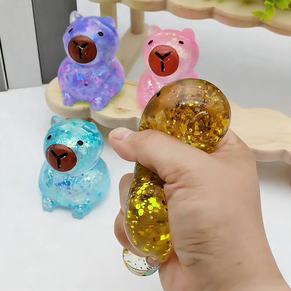 Glitter Capybara Bear Squishy Fidget Toy Colorful Sensory Stress Qme