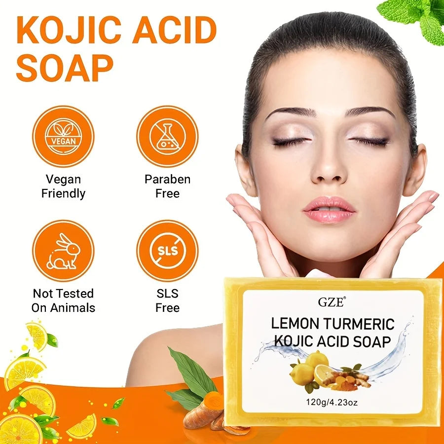 GZE Body Restore Lemon Turmeric Kojic Acid Soap, with Shea Butter, For Face Dark Spots, Body, Rejuvenating, Exfoliating Qme