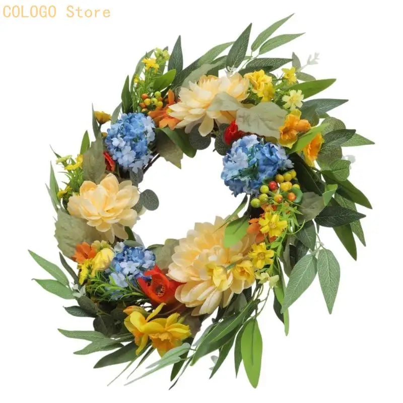 Front Door Flower Wreath Hangable Ornament Spring Farmhouses Mounted Qme