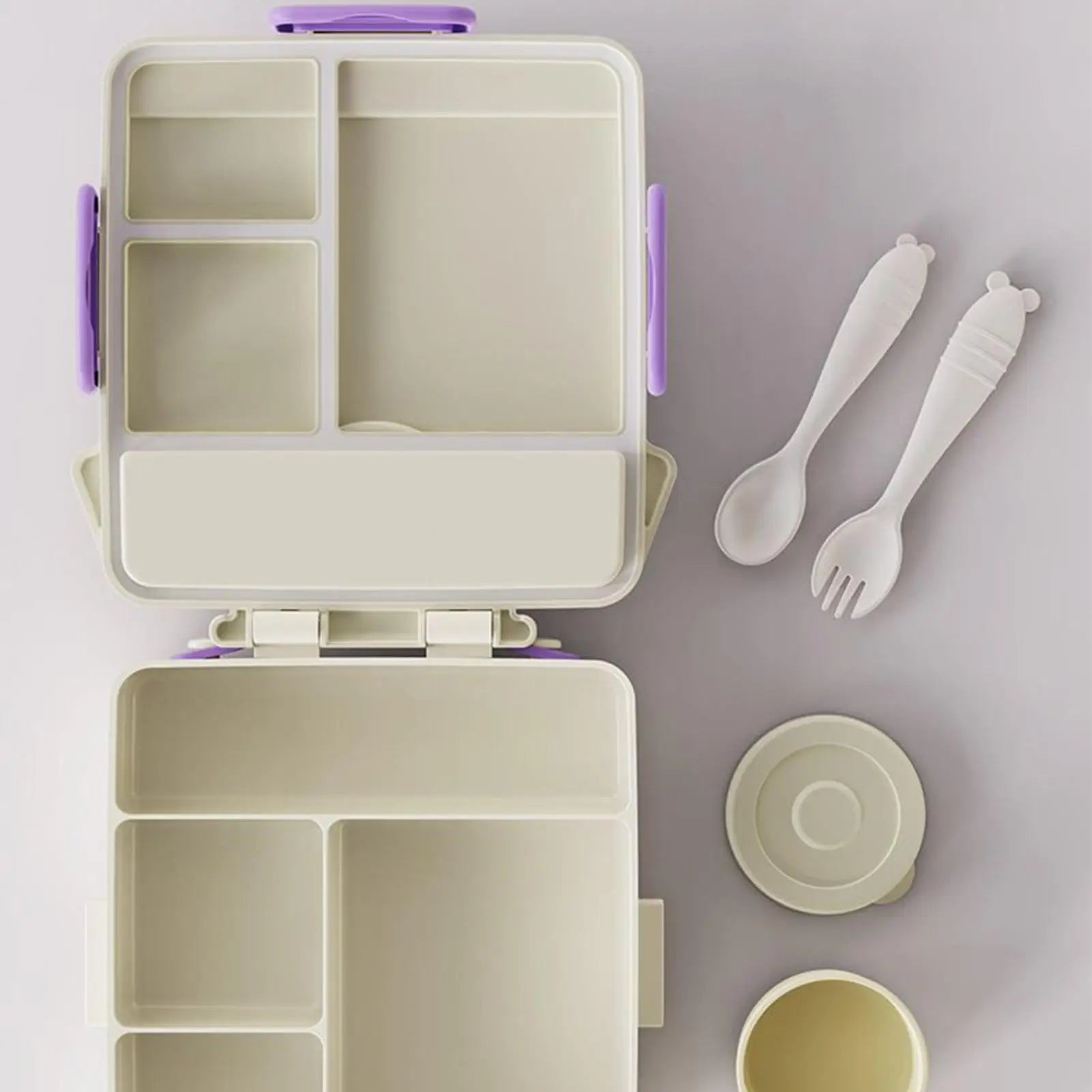 Lunch Box Kids Food Storage Bin 4 Compartments Spoon Fork School Qme