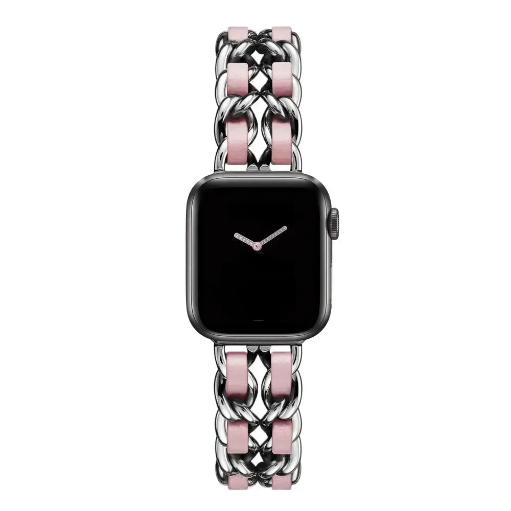 Luxury Metal Denim Strap For Apple Watch Band Ultra 2 1 49mm 41 45mm 38 42mm 44 40mm Bracelet For iWatch 9 8 7 SE 6 5 4 3 Women Qme Silver LP 42mm 44mm 45mm 49mm