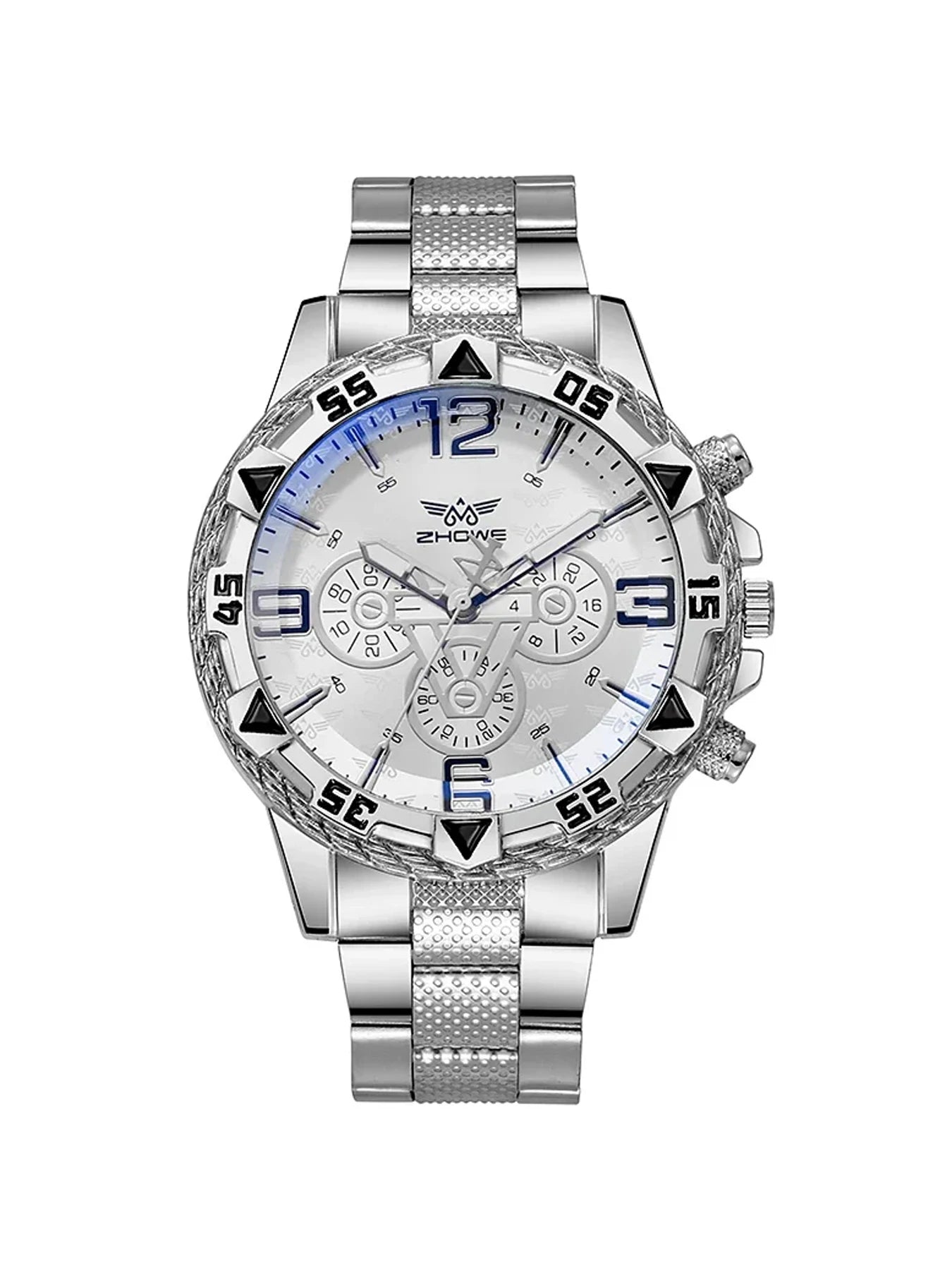 Large dial gold watch, blue light men's watch, men's watch, steel strap quartz watch Qme Multicolor