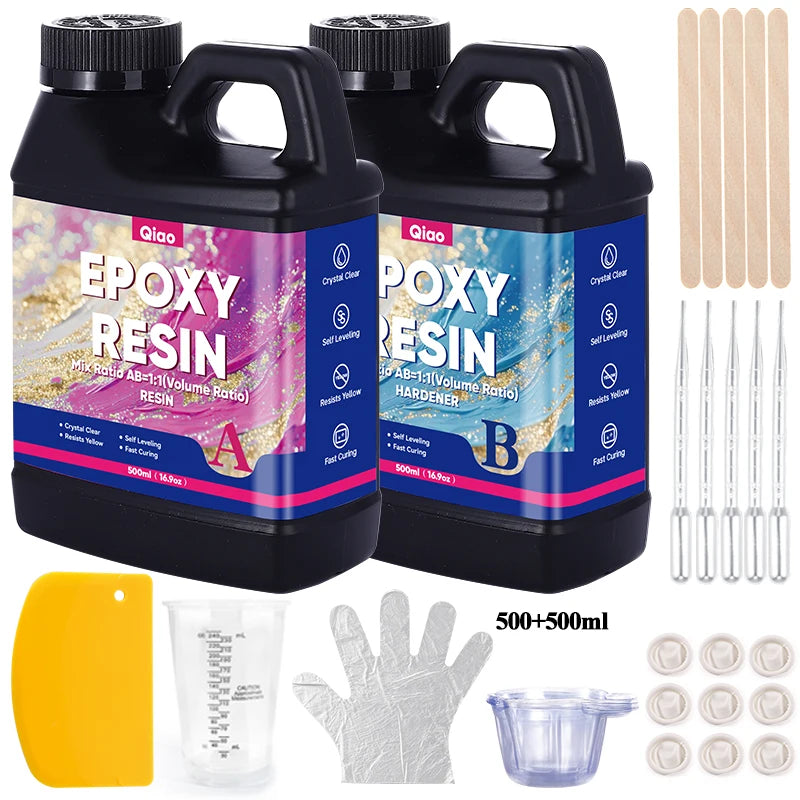 High Gloss 1:1 Epoxy Resin – Fast Curing & Heat Resistant Epoxy Reisn for Art, Jewelry, Furniture Tops & Handmade Crafts DIY Qme 500ml 500ml kit
