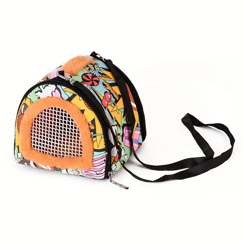 1pc Lovely Cartoon Graphic Small Pet Outing Carrier Bag For Chinchilla, Hamster, Dutch Pig, Hedgehog, Squirrel, Guinea Pig, Parr Qme XCW-01 Semi-circle