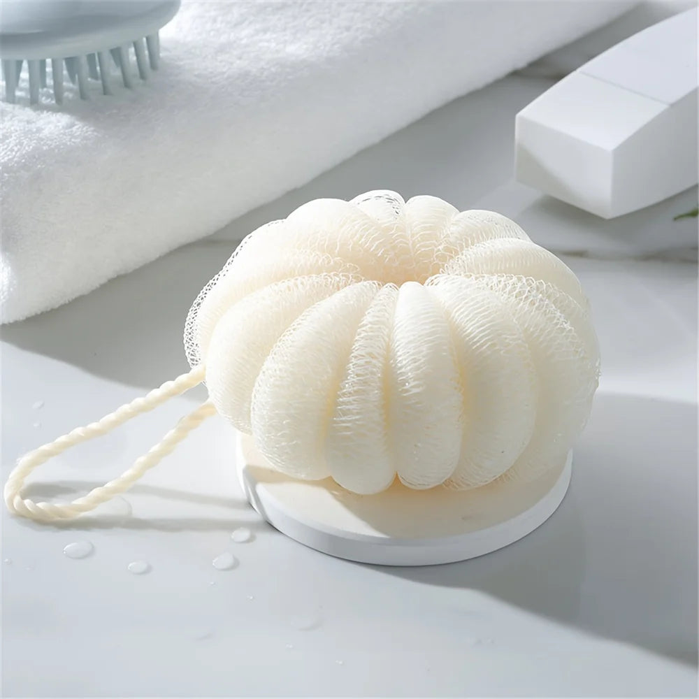 Cute Pumpkin Shaped Bath Sponge, Soft PE Mesh Shower Loofah, Exfoliating Bath Ball With Hanging Rope, 4 Colors Qme