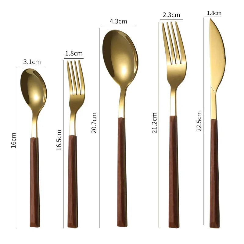 Stainless Steel Imitation Wooden Handle Cutlery Western Tableware Qme 02