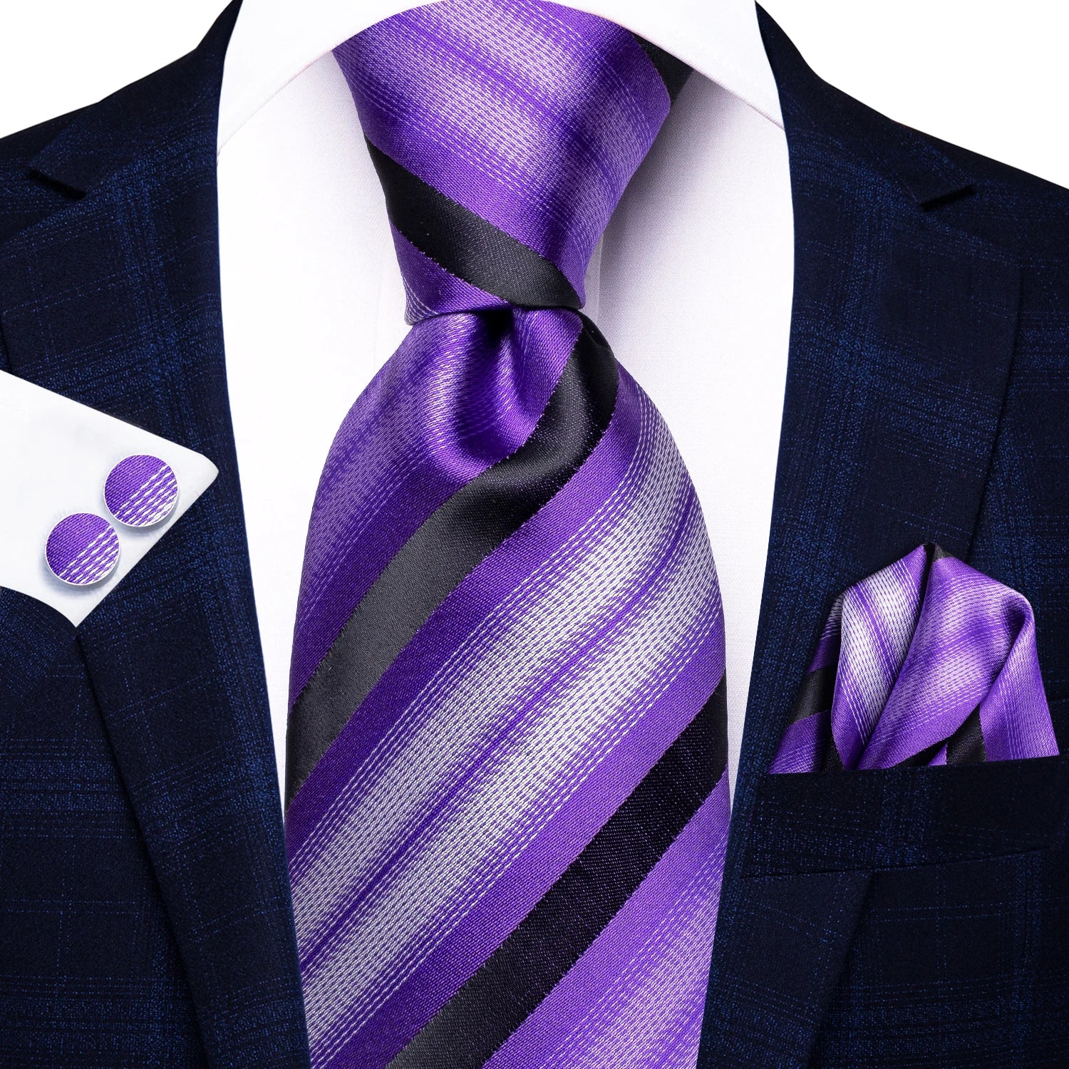 Hi-Tie Purple Floral Novelty Men Elegant Necktie Handkerchief Cufflinks for Tuxedo Fashion Classic Silk Luxury Tie for Man Qme N-3481