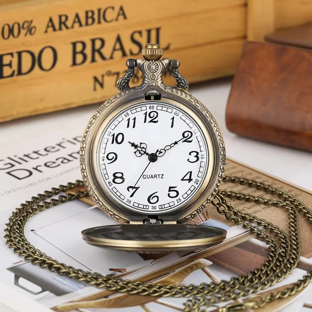 Elderly people giving gifts Antique Bronze Jewelry Pendant Santa Claus Necklace Steampunk Quartz Pocket Watch with Chain Qme