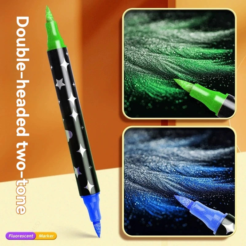 ArtShip Glitter Marker Pens, Double Brush Tips Highlighter Markers, for Painting, Ceramic, And Fabric, Water Based Non-Toxic Qme