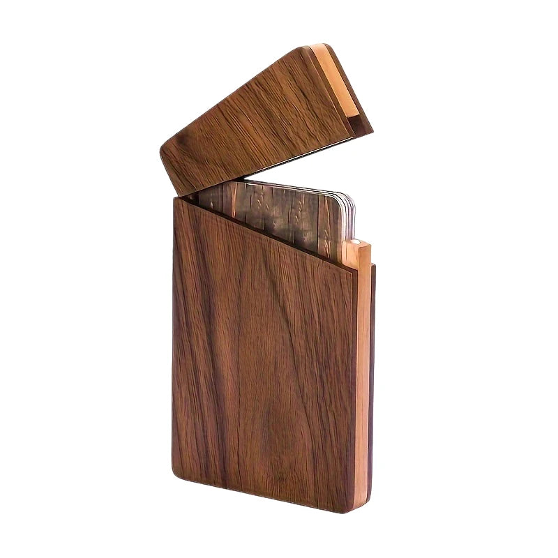 Slim Card Case Men Portable Walnut Wood Business Holder Wooden Qme