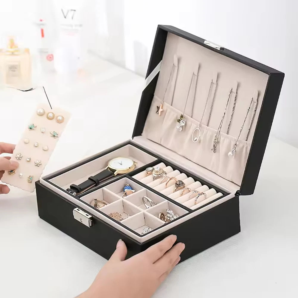 Double-Layer Jewelry Storage Box With Lock For Earrings, Necklaces And Other Accessories, Organizing Box Qme