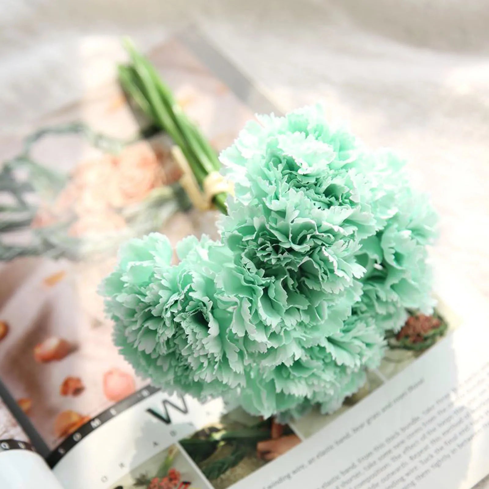 Beautiful Exquisite Successful Carnation Bouquet Holding Flowers Mother's Day Simulation Flower Decoration For Mom Makes Happy Qme blue L