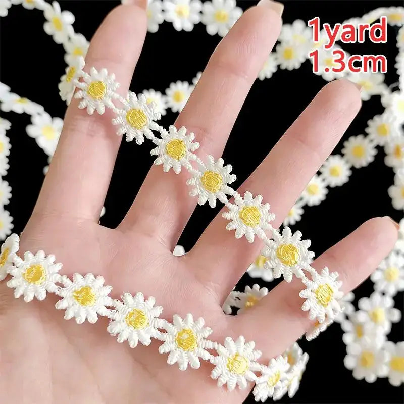 White Yellow Embroidered Lace Trim Soft Fabric Delicate Design Perfect For DIY Sewing Clothing Decor Wedding Craft Projects Qme