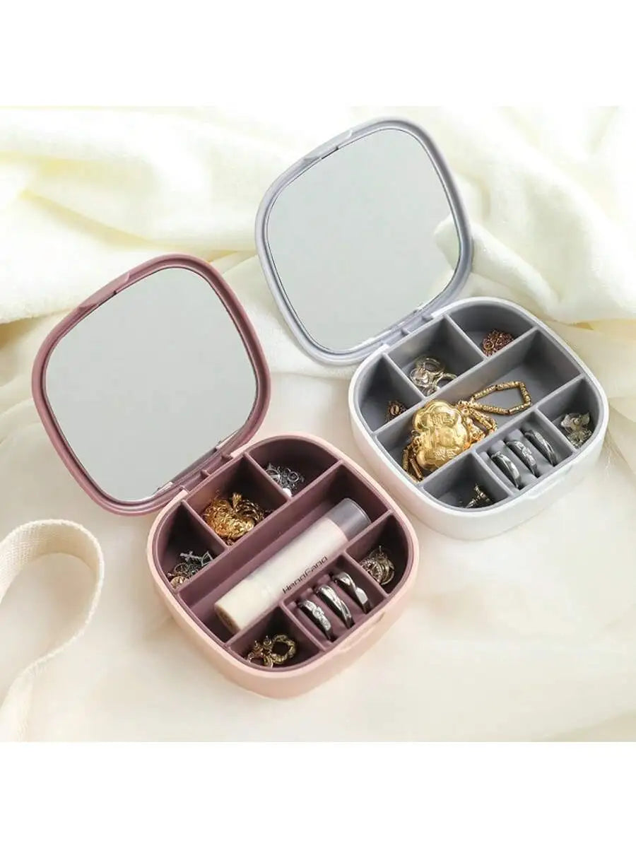 Mirror Jewelry Box Earring Necklace Storage Travel Portable Bag Qme