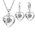 925 Sterling Silver Stamped Necklace Earrings Set Long Chain Sweet Romantic Style Love Heart Shape For Women Lady Wife Qme Default Title