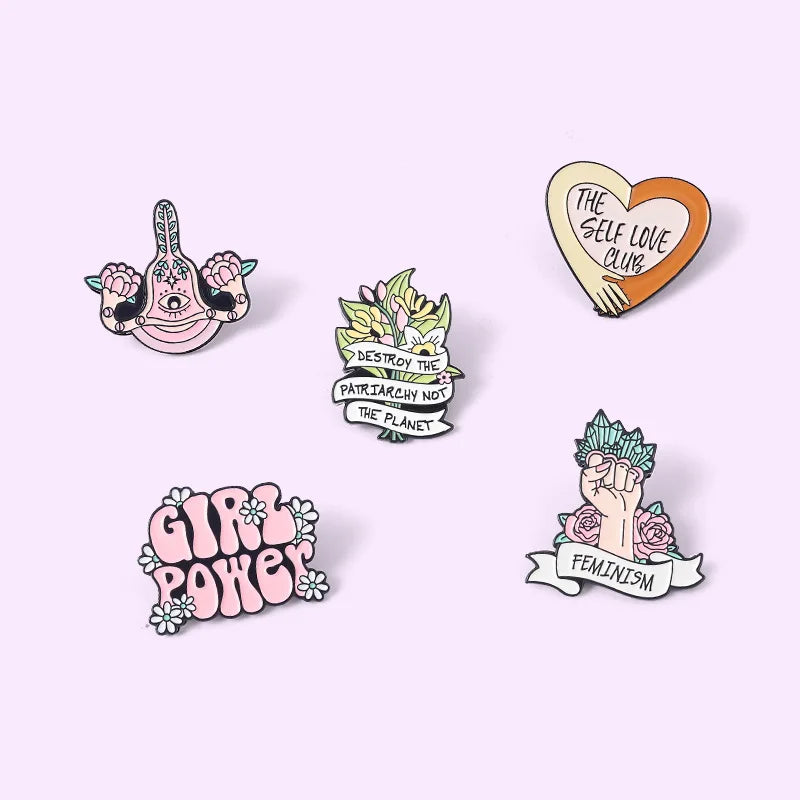 Feminism Enamel Pins Custom Girl Power Love Brooches Lapel Clothes Badges Women Hat Jewelry Gift for Female Friends Wholesale Qme
