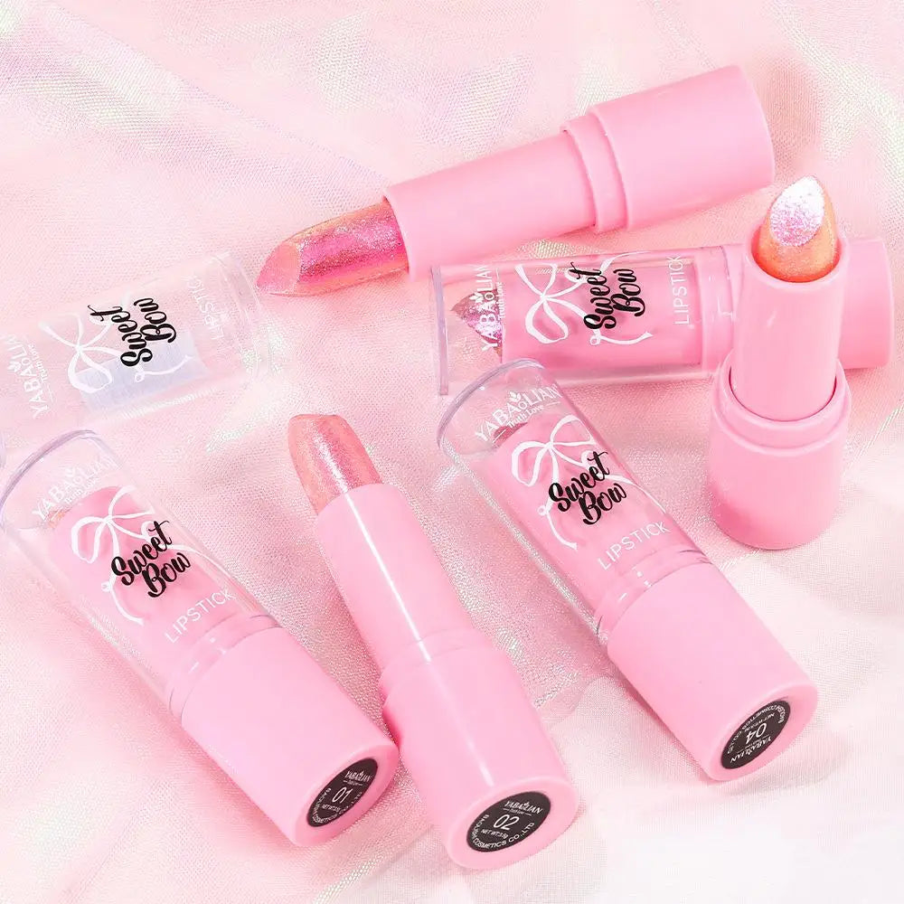 Metallic Pink Glitter Lipstick Long Lasting Shine Diamond Nude Qme